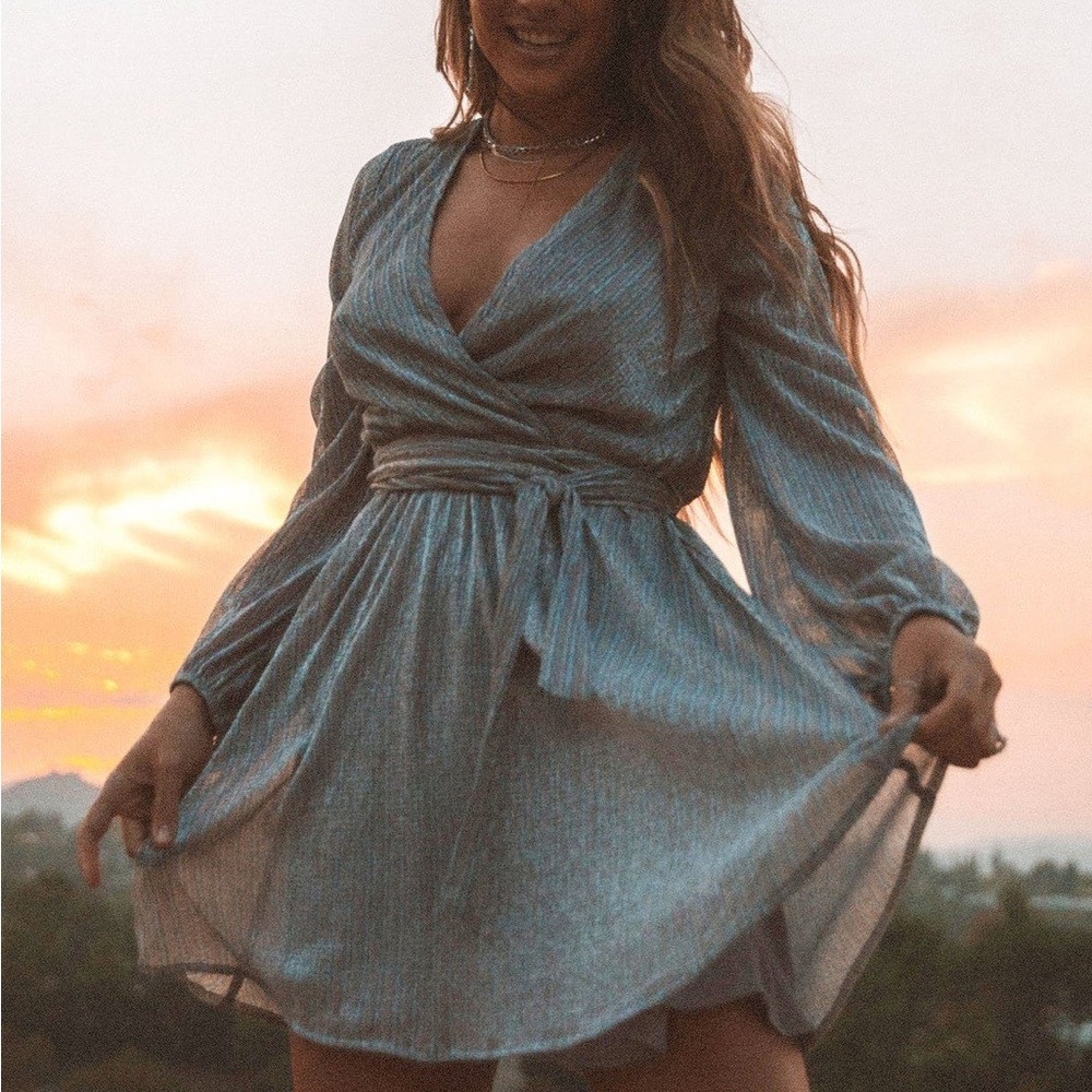 NWOT Metallic Wrap Dress